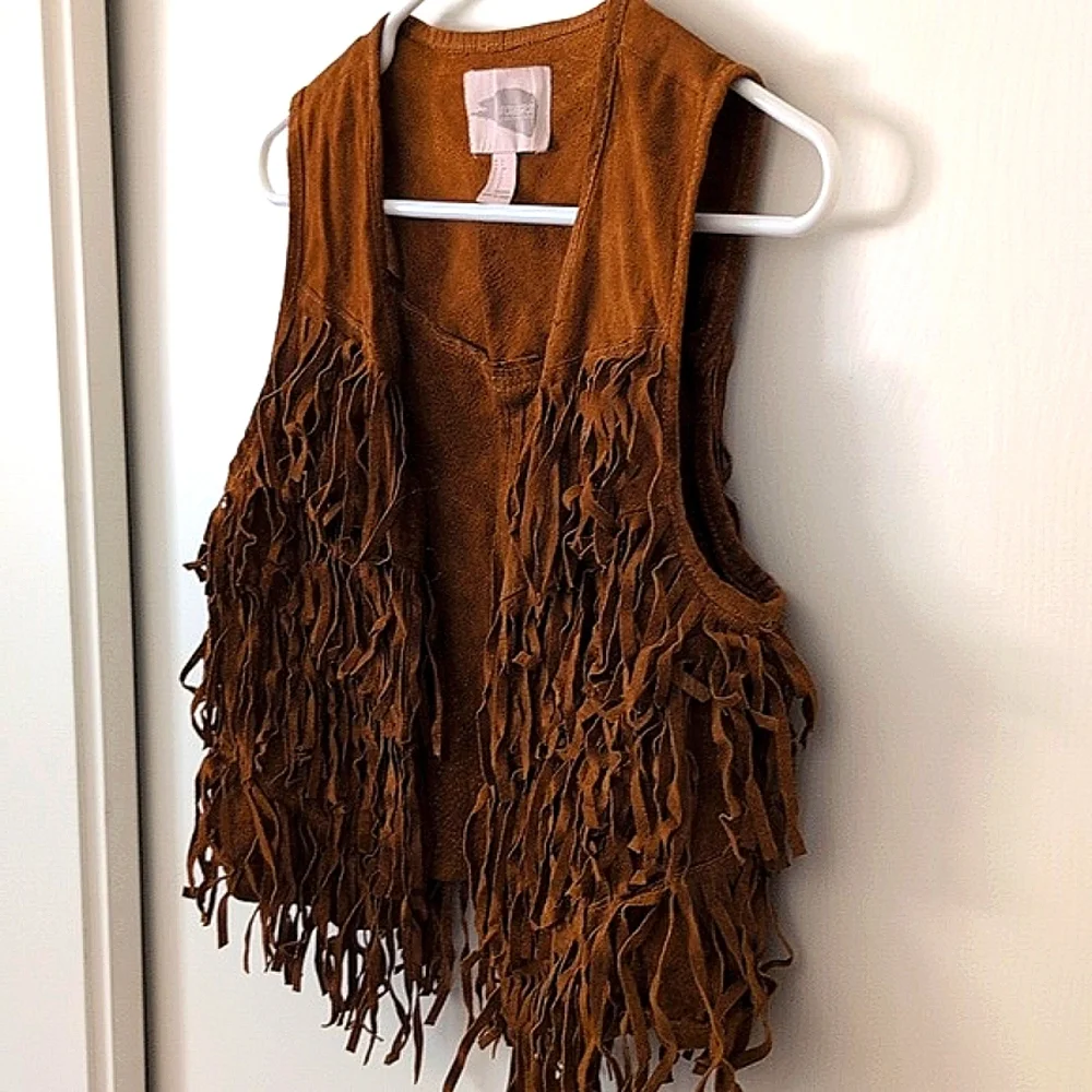 Forever 21 Womens Small Fringe Vest Brown Leather Y2K Western Boho Festival - Picture 3 of 7